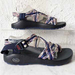 Chaco ZX3 Triple Strap Sandals Women’s Size 8 Blue Red White Toe Loop Hiking